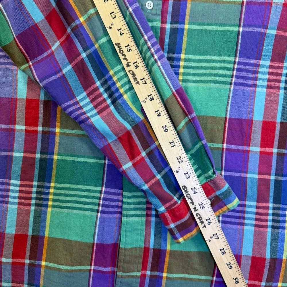 Polo Ralph Lauren Blake Mens XL Plaid Button Down Shirt Green Purple Multi Color